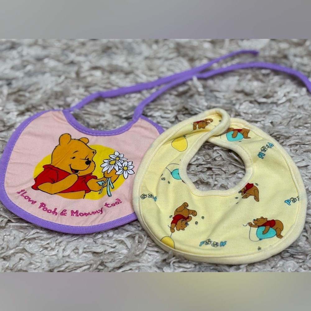 Winnie the Pooh Baby Bib Set - Purple and Yellow I love mommy